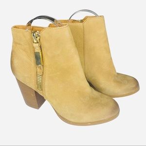 Aldo Tan Ankle Block Chunky Heel Booties Faux Suede Zipper Opening Size 7
